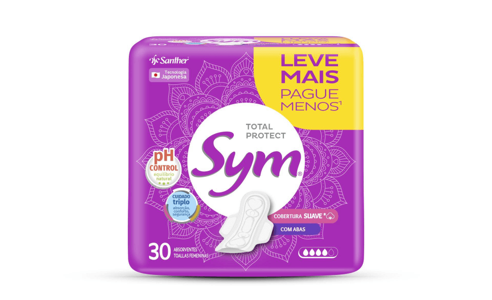 Encontraproduto.com.br - Absorvente Sym Suave com Abas Pacote com 30 unidades