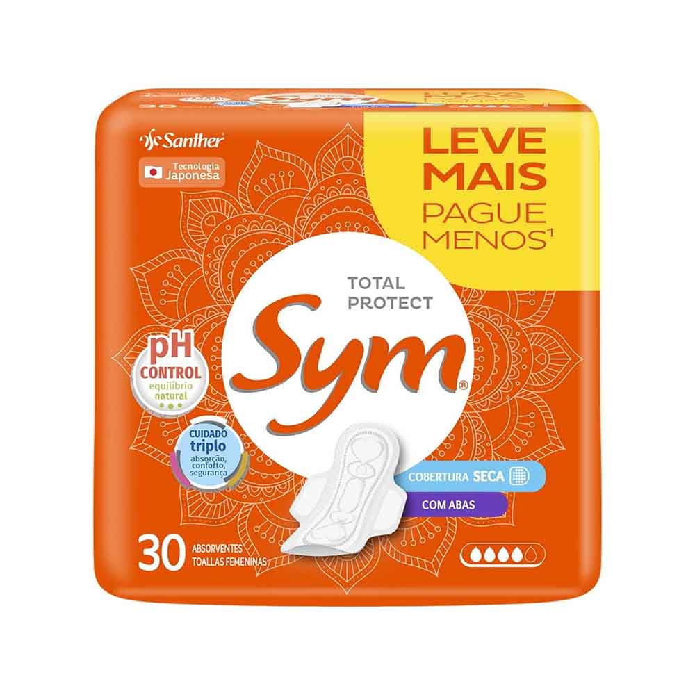 Encontraproduto.com.br - ABSORVENTE SYM BASICO LV+PG- C/30U C/ABAS SECA