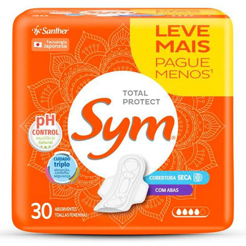 Encontraproduto.com.br - ABSORVENTE SYM BASICO LV+PG- C/30U C/ABAS SECA