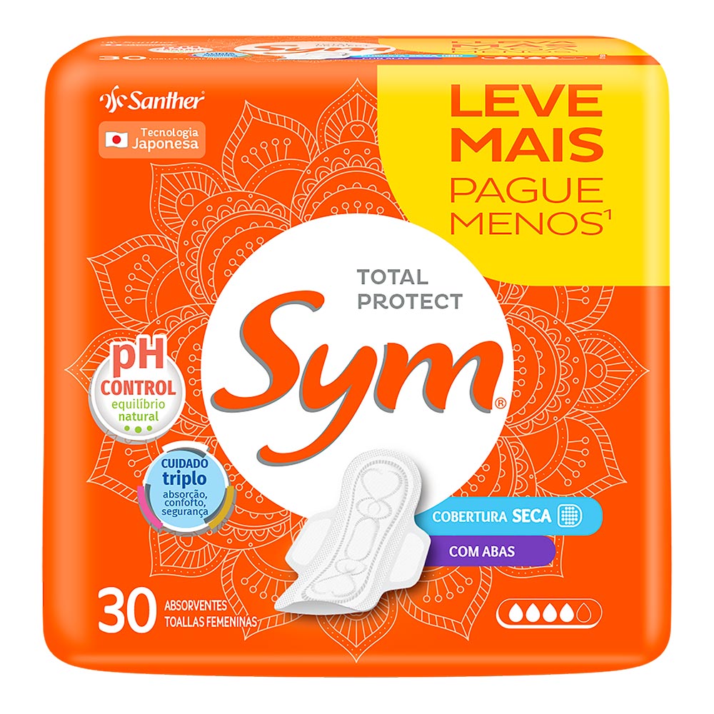 Encontraproduto.com.br - ABSORVENTE SYM BASICO LV+PG- C/30U C/ABAS SECA