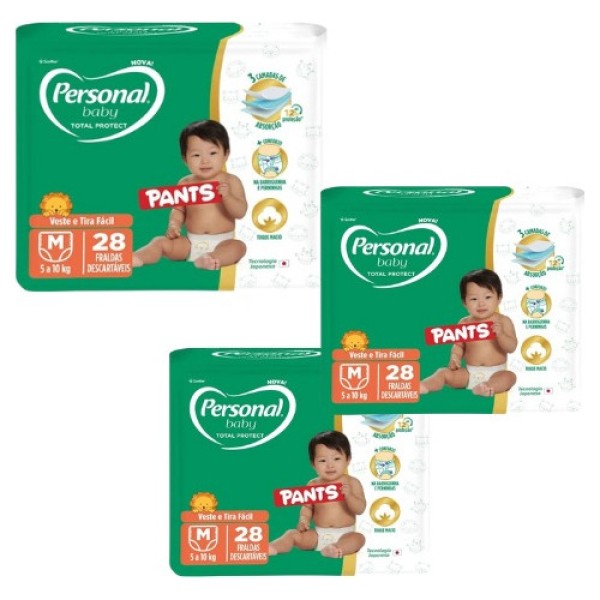 Fralda Descartável Infantil PERSONAL BABY Pants Total Protect M pacote 28un