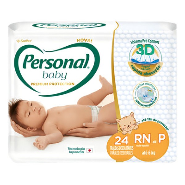 Encontraproduto.com.br - 1 Fraldas Personal Baby Premium Protection Rn P C/24 Até 6kg