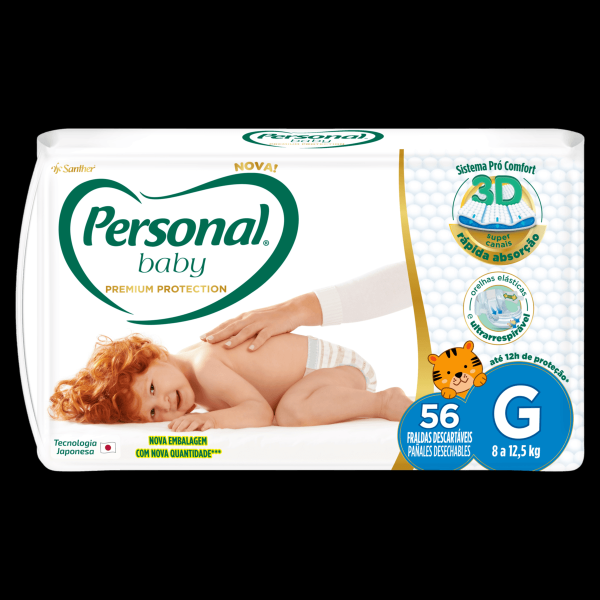 Encontraproduto.com.br - Fralda Infantil Personal Baby Premium Protection Tamanho G com 56 Unidades