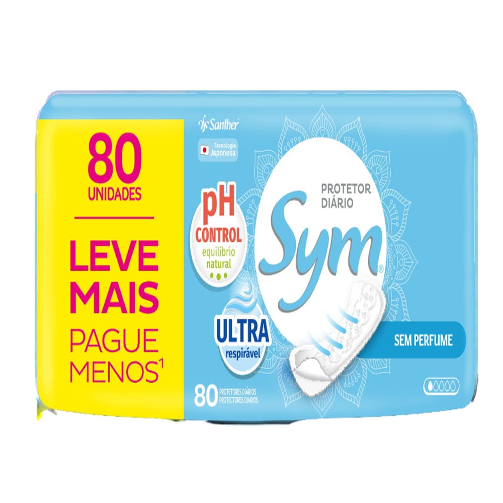 Encontraproduto.com.br - Protetor Diário Sym Sem Perfume Pacote com 80 unidades