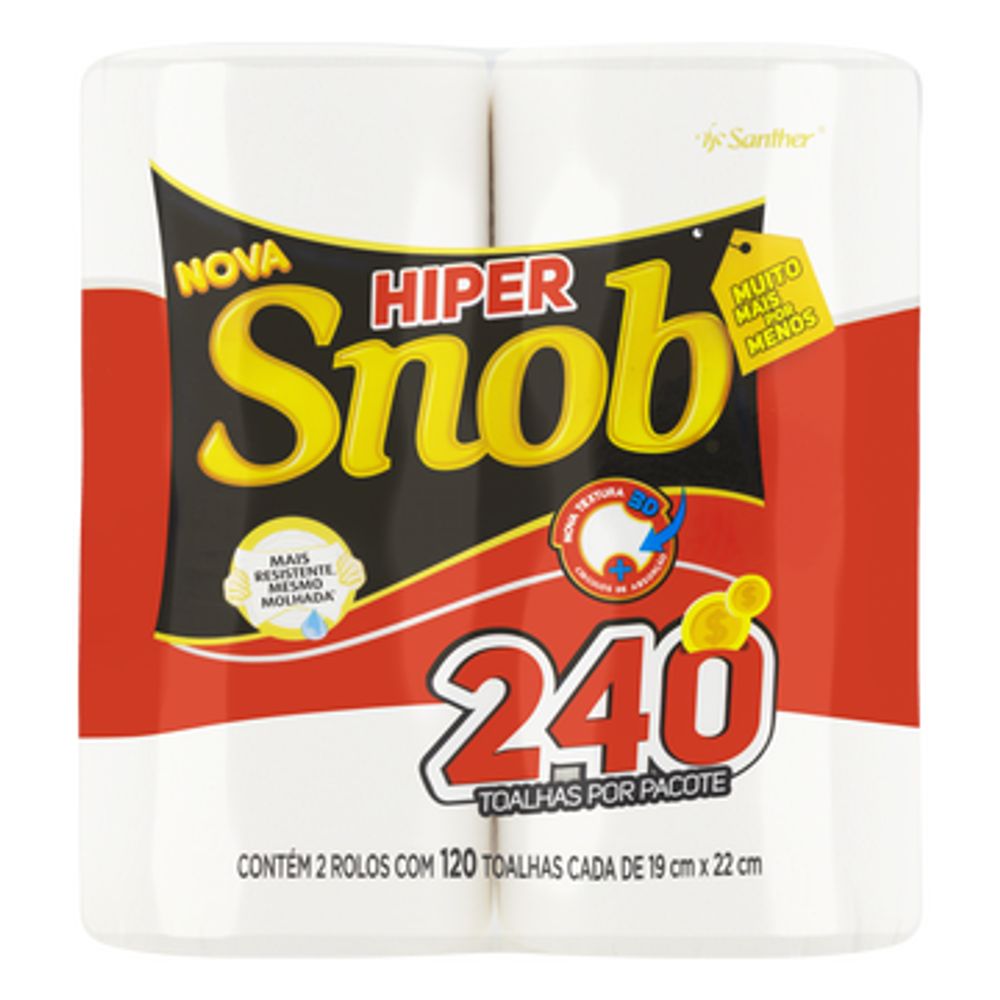 Encontraproduto.com.br - Toalha Papel Snob Hiper Com 2 rolos 240 Folhas