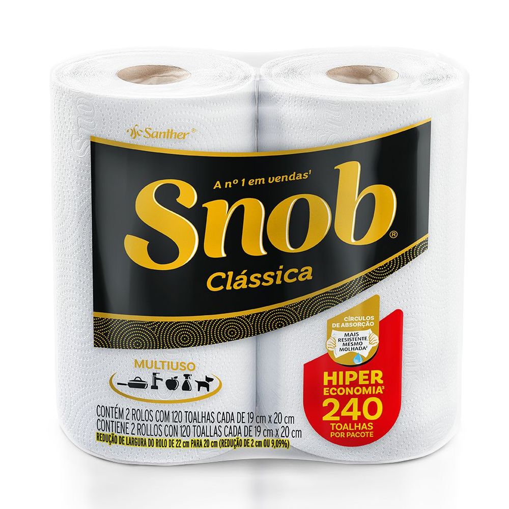 Encontraproduto.com.br - Toalha Papel Snob Hiper Com 2 rolos 240 Folhas