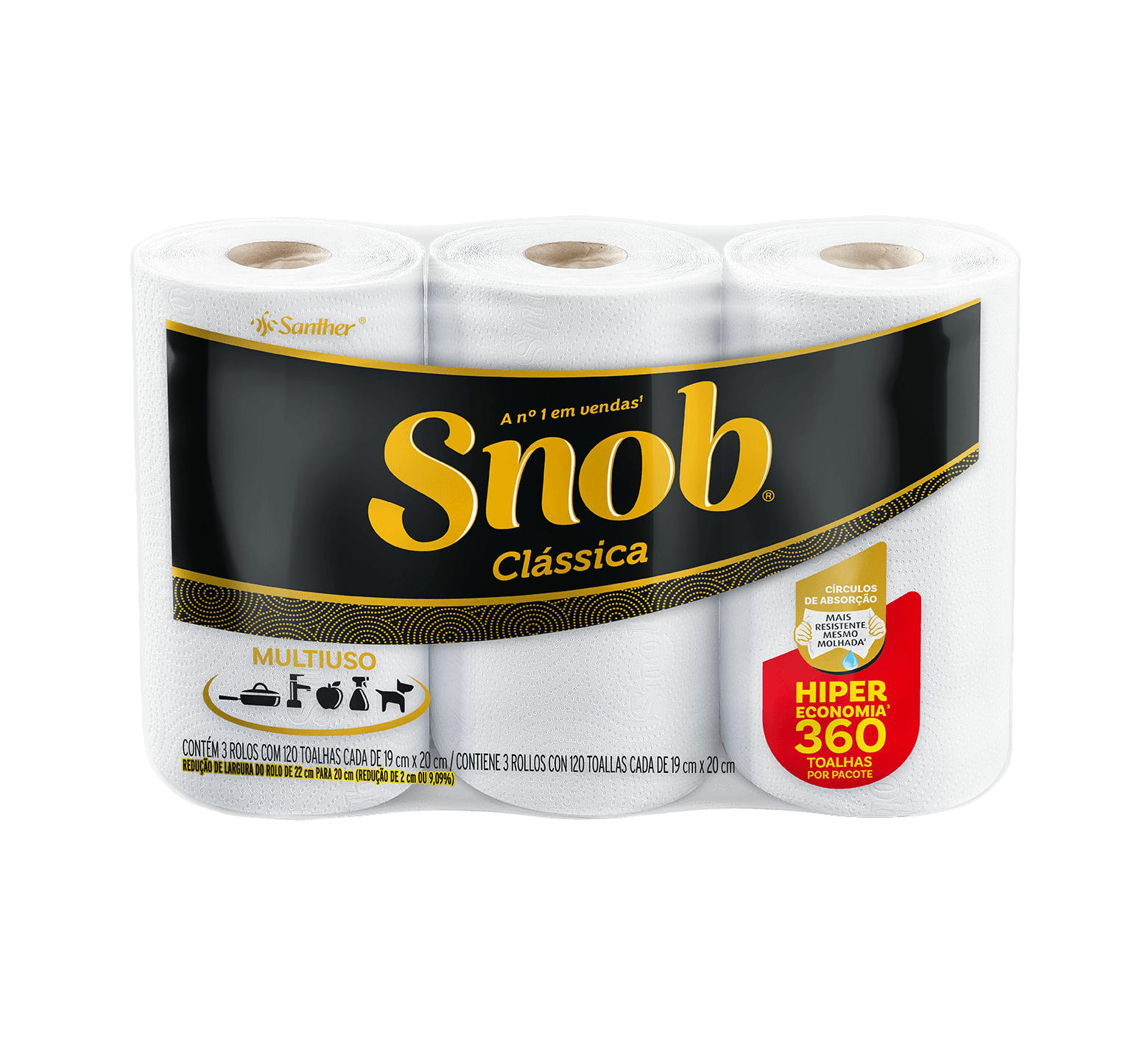 Encontraproduto.com.br - Toalha de Papel  SNOB  Hiper Economia Com 3 Rolos Com 120 Toalhas Cada 19cm x 20cm