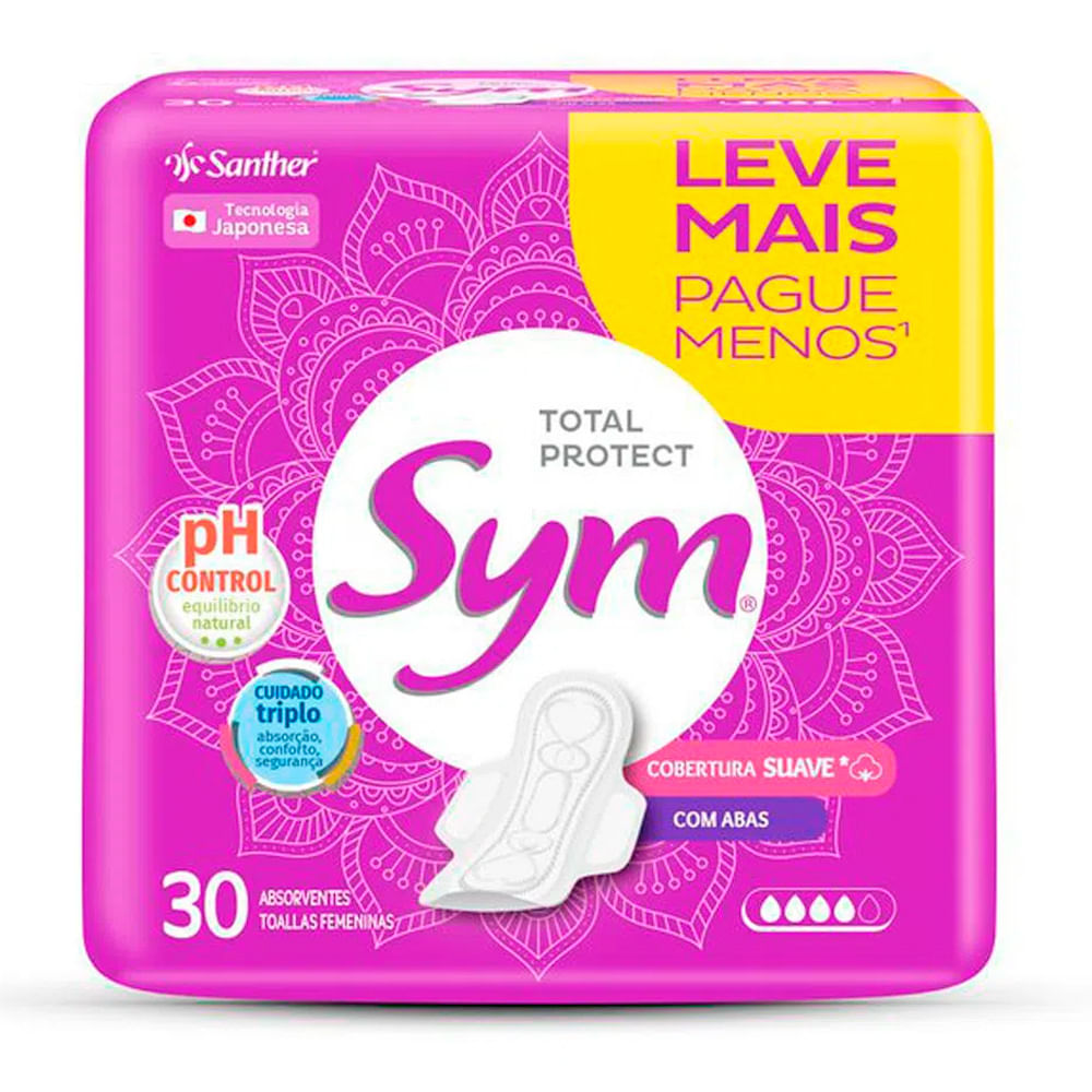 Encontraproduto.com.br - Absorvente com Abas Suave Total Protect Sym Pacote Leve 32 Pague 28 Unidades