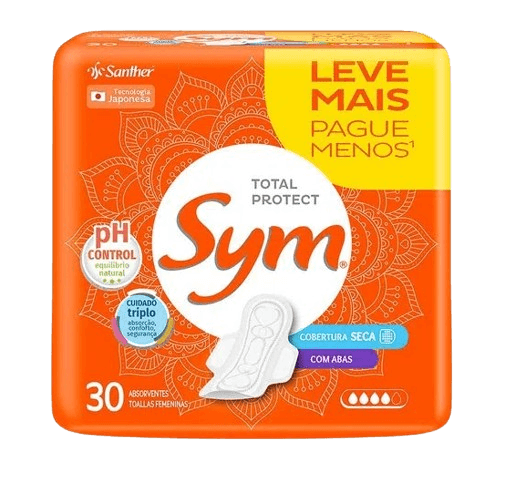 Encontraproduto.com.br - Absorvente Sym Total Protect Cobertura Seca Com Abas 30 Unidades