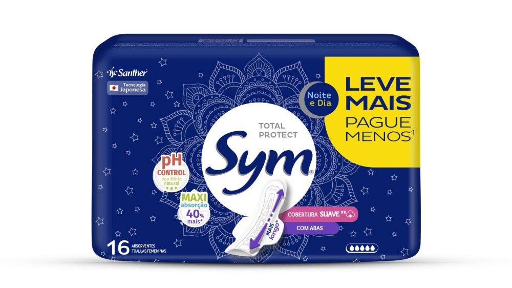 Encontraproduto.com.br - Absorvente Sym Noite E Dia Suave Com Abas Leve 16 Pague 14
