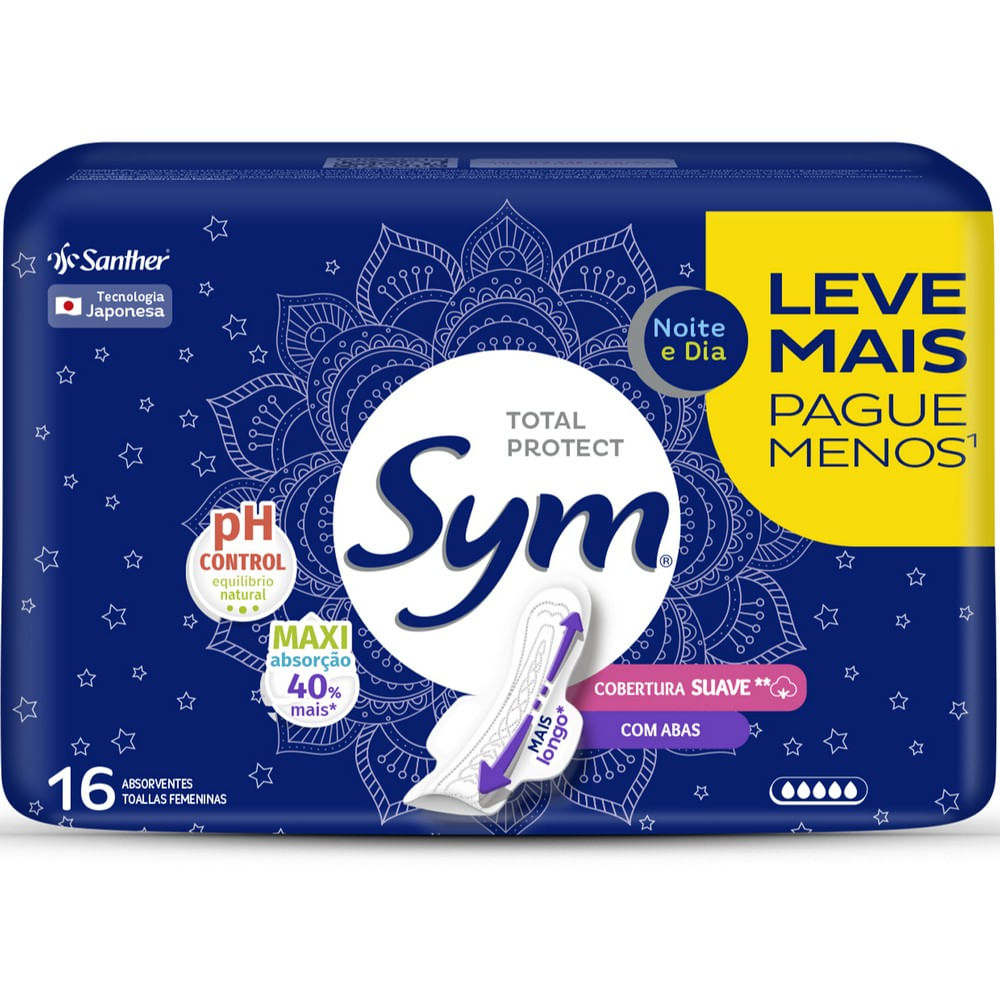 Encontraproduto.com.br - Absorvente Sym Noite E Dia Suave Com Abas Leve 16 Pague 14