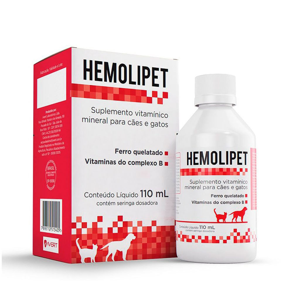 Suplemento Vitamínico Avert Hemolipet para Cães e Gatos