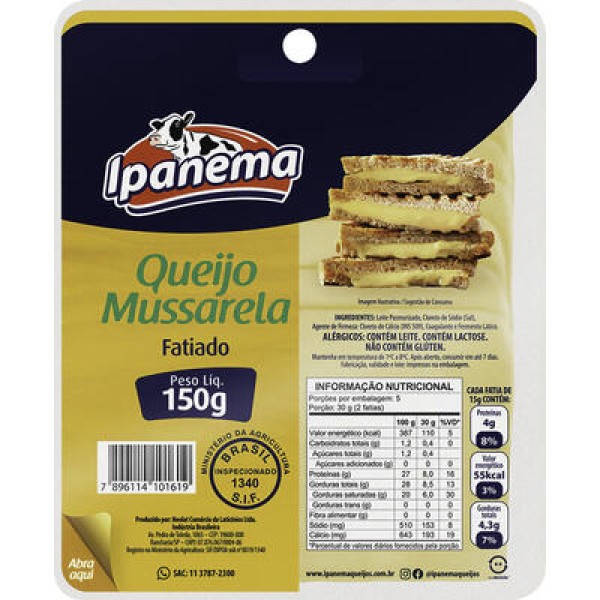 Queijo Mussarela Ipanema Fatiado Pacote com 150g