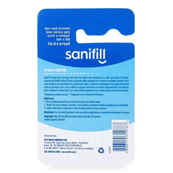 Encontraproduto.com.br - Fio Dental Sanifill Extrafino Sabor Menta 125 Metros