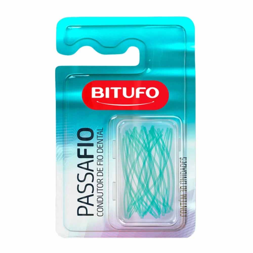 Encontraproduto.com.br - Condutor de Fita e Fio Dental Bitufo Passa Fio 30 unidades