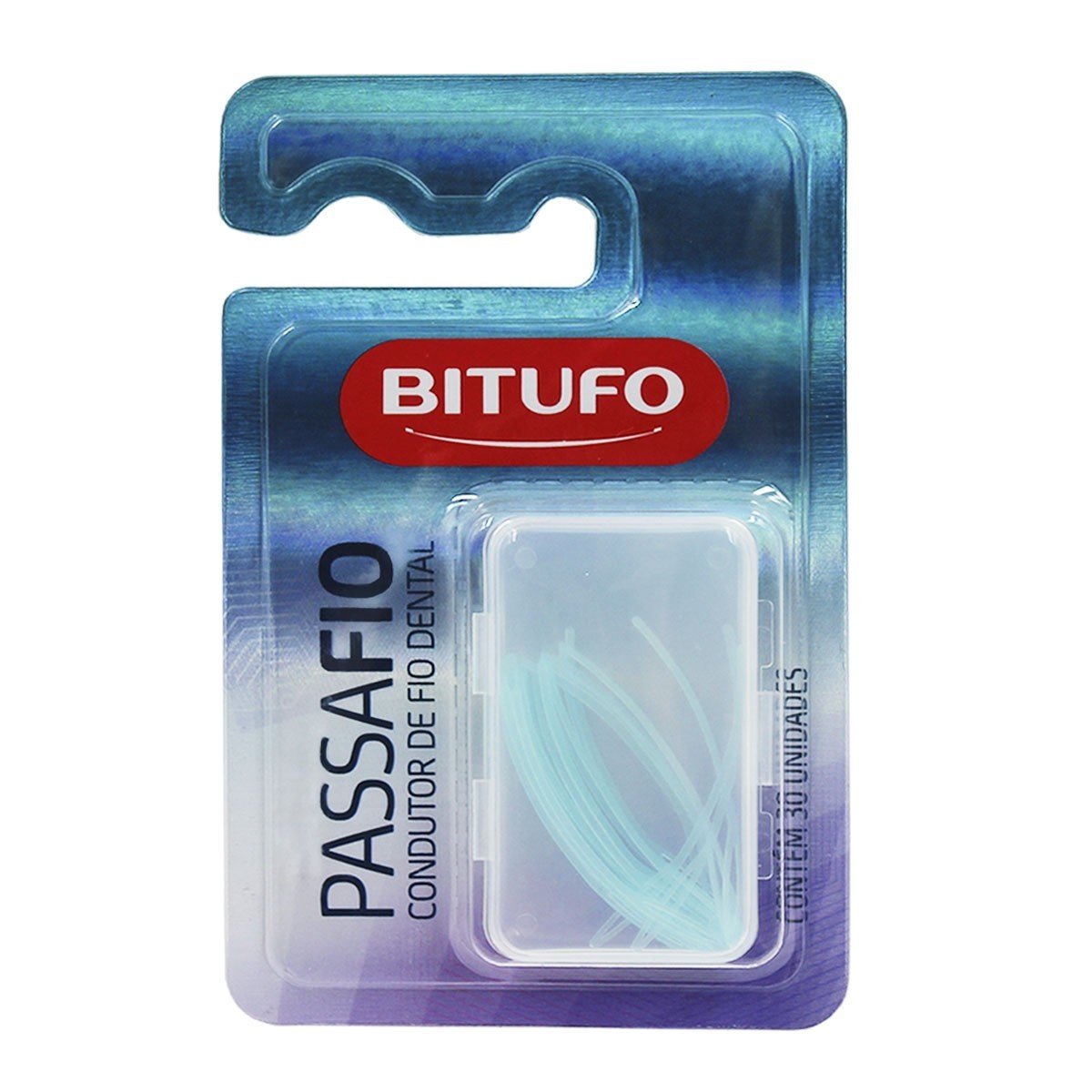 Encontraproduto.com.br - Condutor de Fita e Fio Dental Bitufo Passa Fio 30 unidades