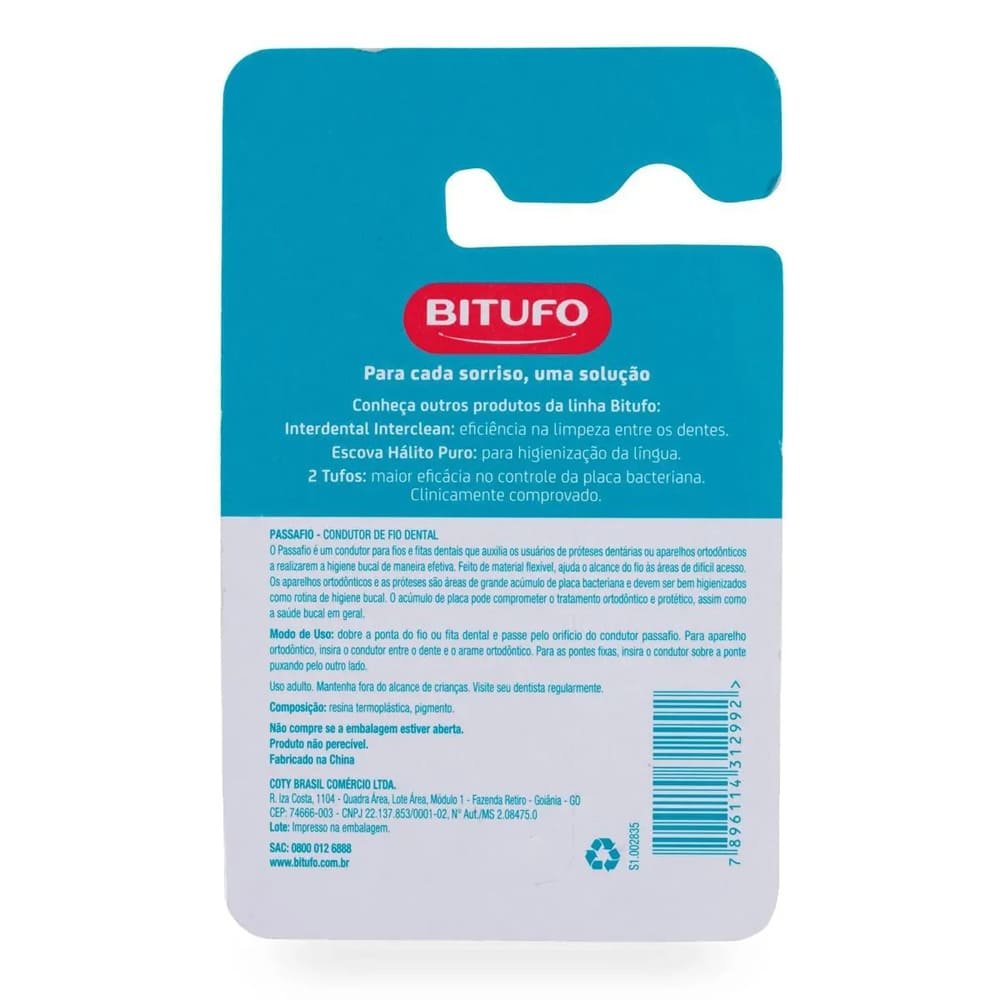 Encontraproduto.com.br - Condutor de Fita e Fio Dental Bitufo Passa Fio 30 unidades