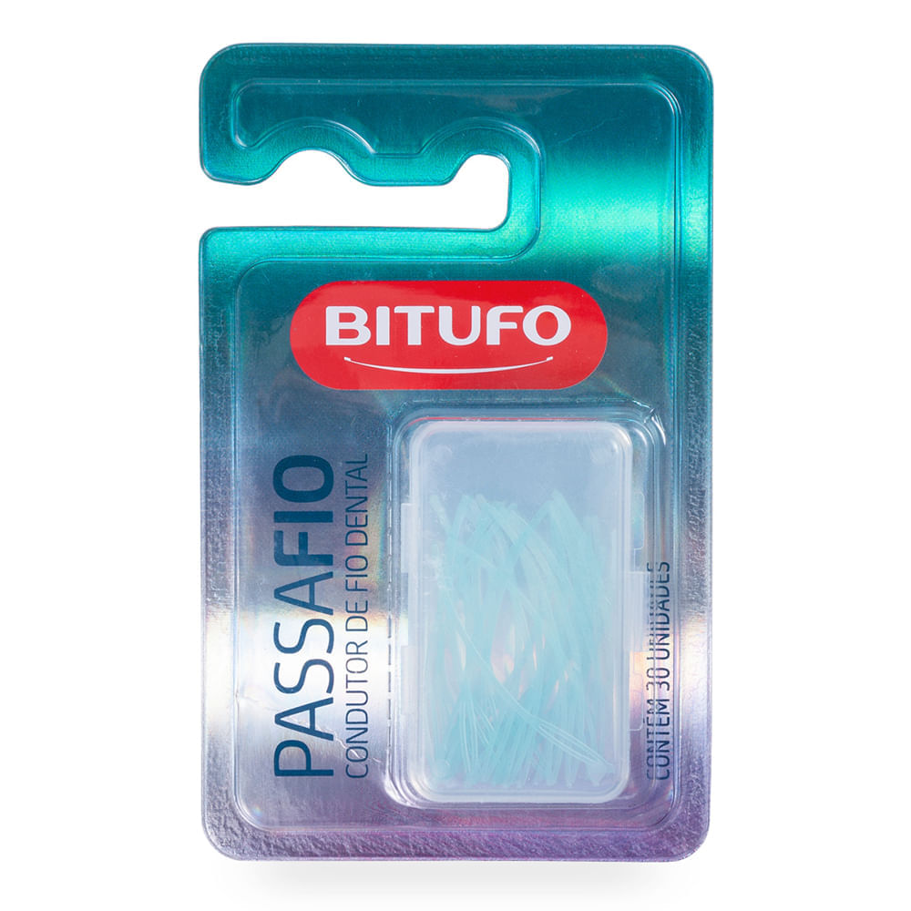 Encontraproduto.com.br - Condutor de Fita e Fio Dental Bitufo Passa Fio 30 unidades