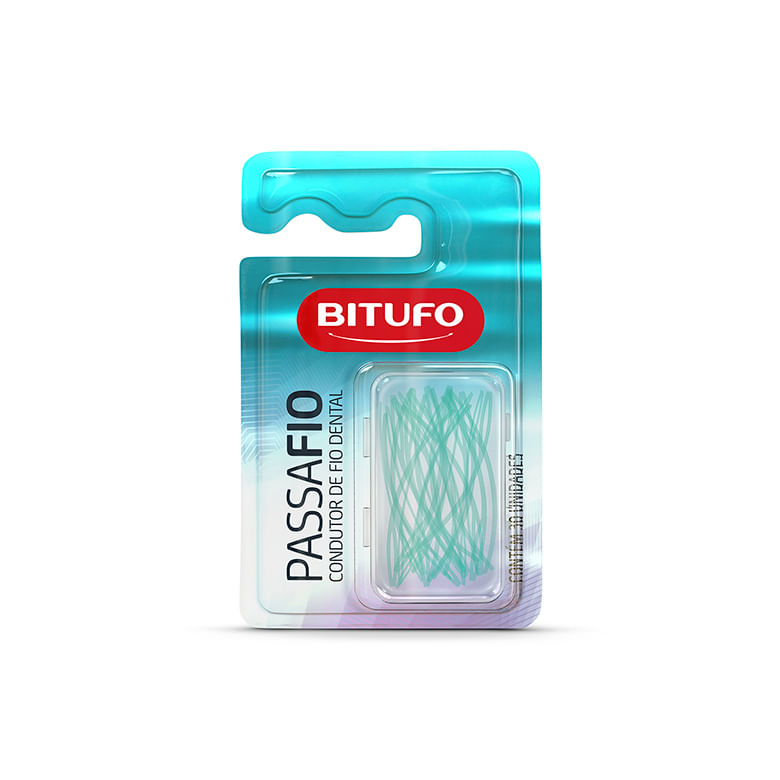 Encontraproduto.com.br - Condutor de Fita e Fio Dental Bitufo Passa Fio 30 unidades