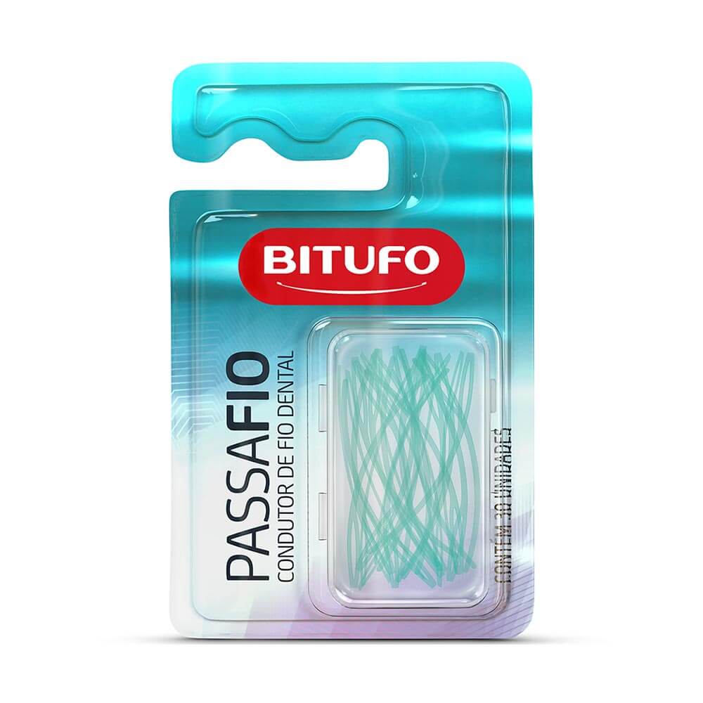 Encontraproduto.com.br - Condutor de Fita e Fio Dental Bitufo Passa Fio 30 unidades