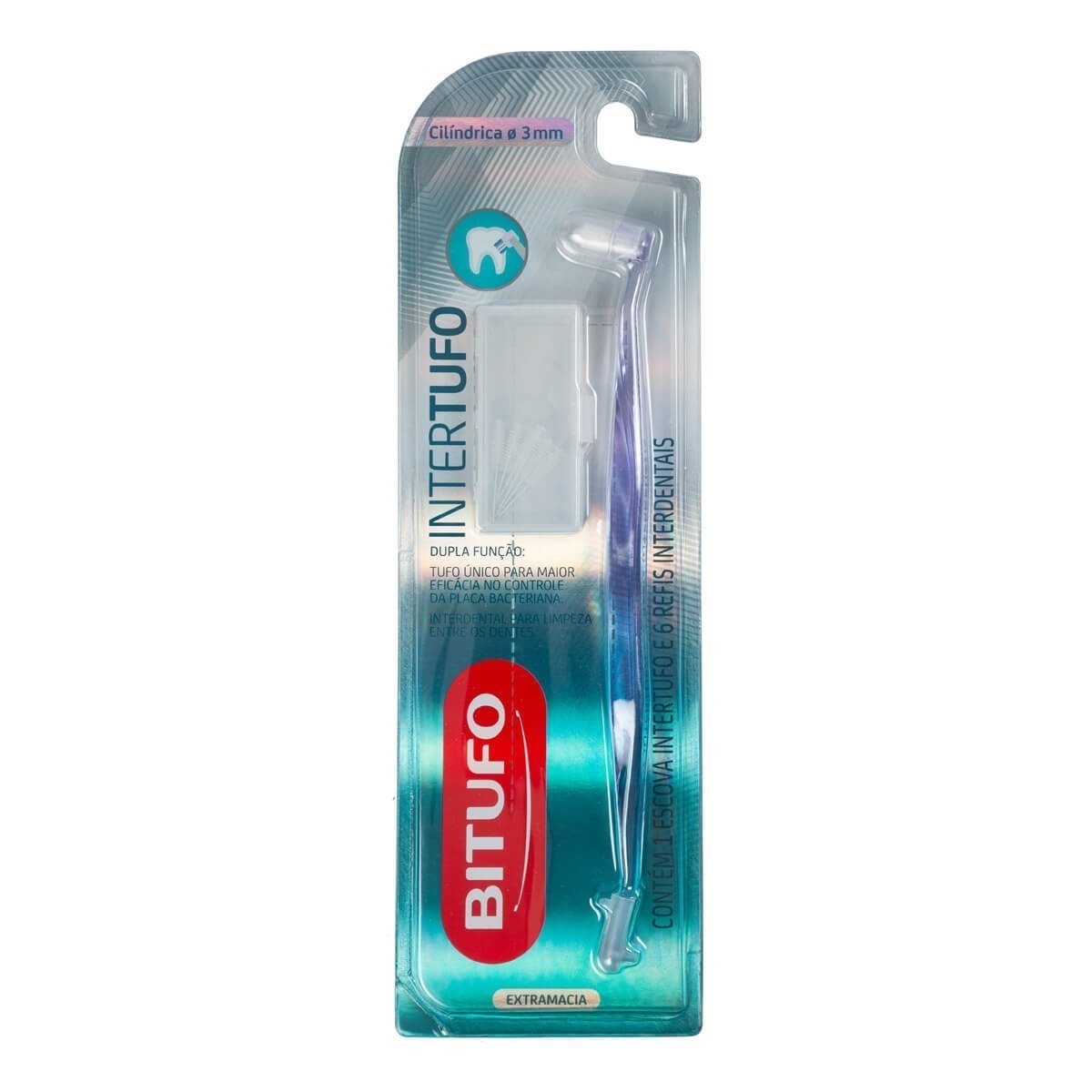 Encontraproduto.com.br - Escova de Dente Bitufo Intertufo Cilíndrica 3 milímetros com 6 refis interdentais