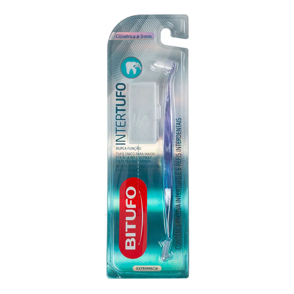 Encontraproduto.com.br - Escova de Dente Bitufo Intertufo Cilíndrica 3 milímetros com 6 refis interdentais