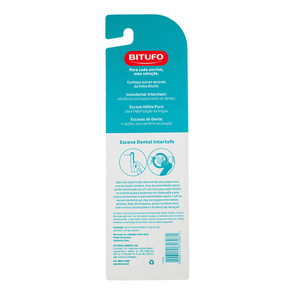 Encontraproduto.com.br - Escova de Dente Bitufo Intertufo Cilíndrica 3 milímetros com 6 refis interdentais