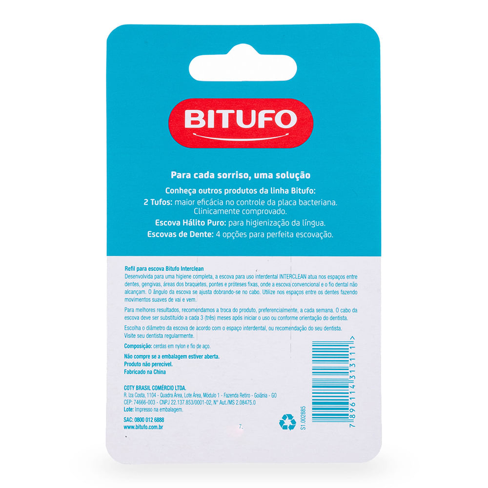 Encontraproduto.com.br - Refil para Escova de Dente Bitufo Interclean Cilíndrico 3mm 6 Unidades