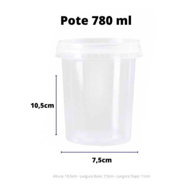 Encontraproduto.com.br - Kit Potes E Tampas Pp 780ml Transparente 25un Copozan