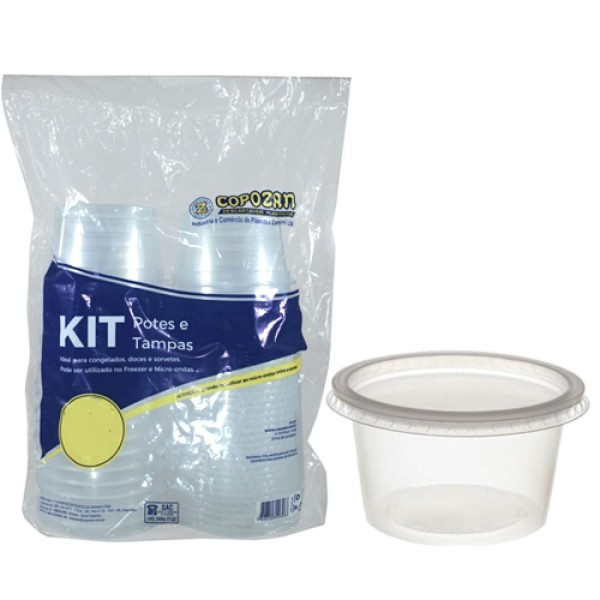 Kit Potes E Tampas Pp 1000ml Transparente 25un Copozan