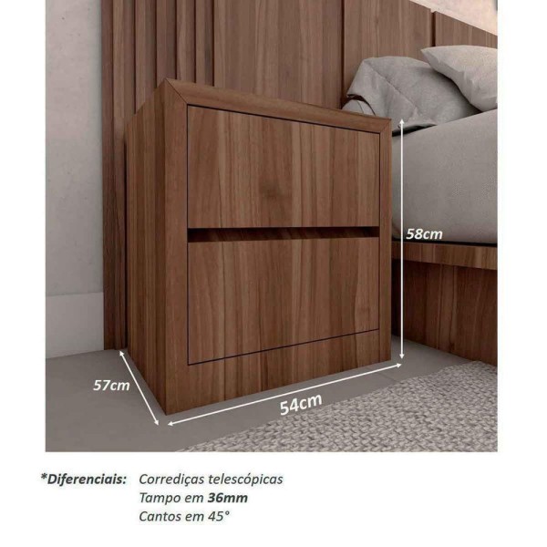 Encontraproduto.com.br - Kit Quarto Personalizado Com Cama Cabeceira E Mesa Lateral Cor:Nogueira Cadiz