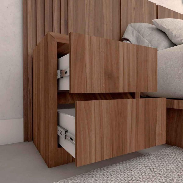 Encontraproduto.com.br - Kit Quarto Personalizado Com Cama Cabeceira E Mesa Lateral Cor:Nogueira Cadiz