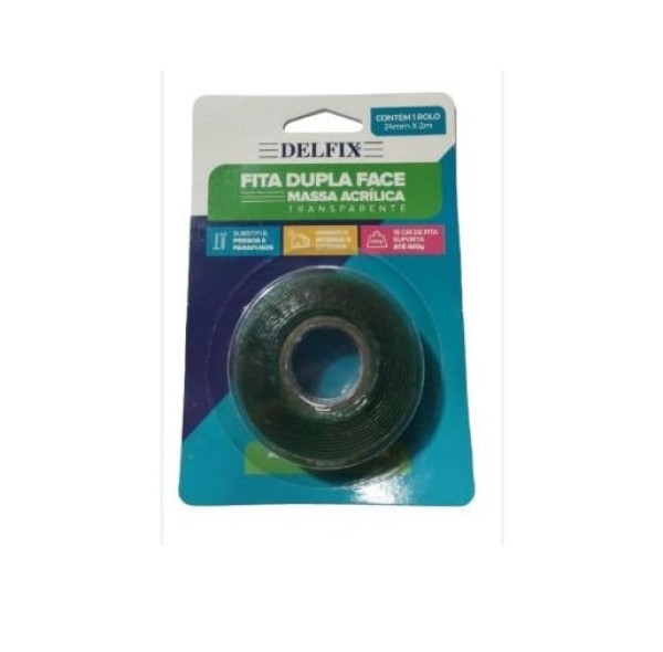 Fita Dupla Face Massa Acrilica 24mmx2m Blister Delfix