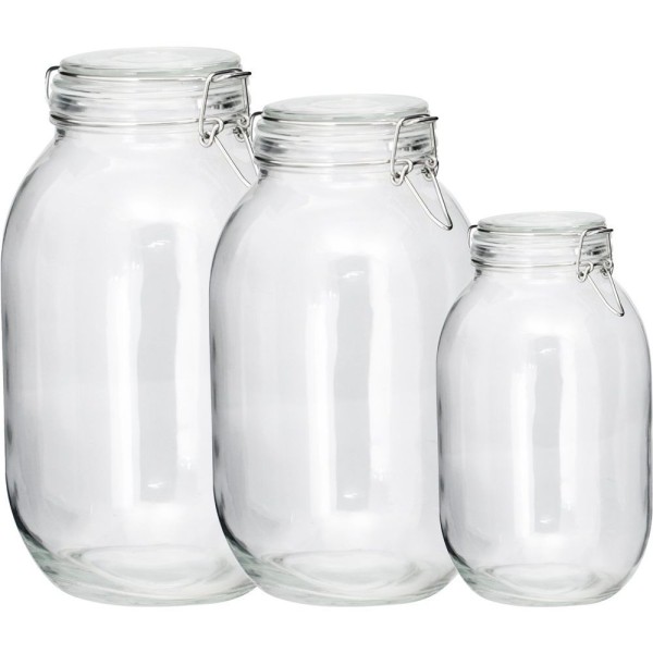 Encontraproduto.com.br - Kit 3 Potes De Vidro Hermético Tampa Com Vedação Conserva