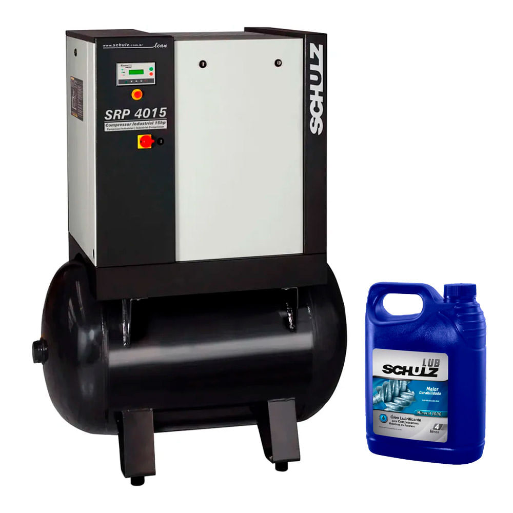 Kit Compressor de Parafuso SRP 4015E Lean 15hp 230L e 1 Óleo Mineral para Compressor 4L Schulz