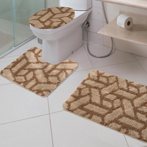 Encontraproduto.com.br - Jogo De Tapetes Para Banheiro 3 Peças Jolitex Brinks Sisal/C