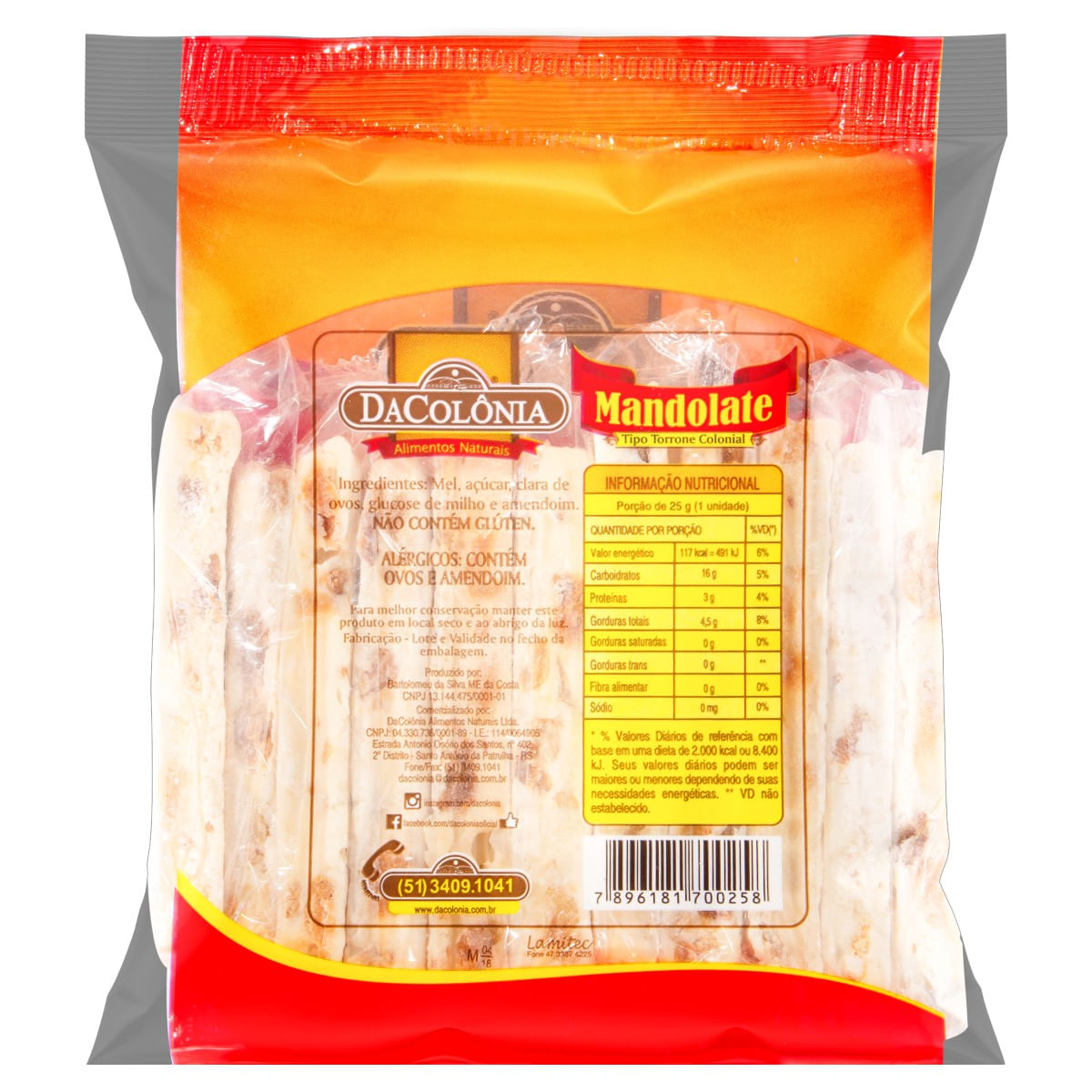 Encontraproduto.com.br - Mandolate Torrone Colonial com Mel DaColônia Pacote 240g