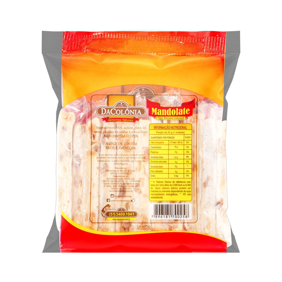 Encontraproduto.com.br - Mandolate Torrone Colonial com Mel DaColônia Pacote 240g