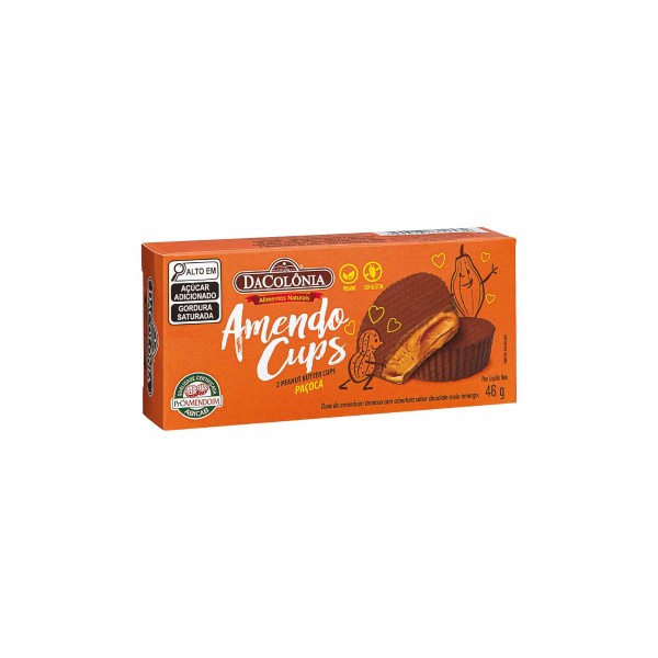 Doce de Paçoca Cremoso Coberto com Chocolate Meio Amargo Amendo Cups DaColônia 46g