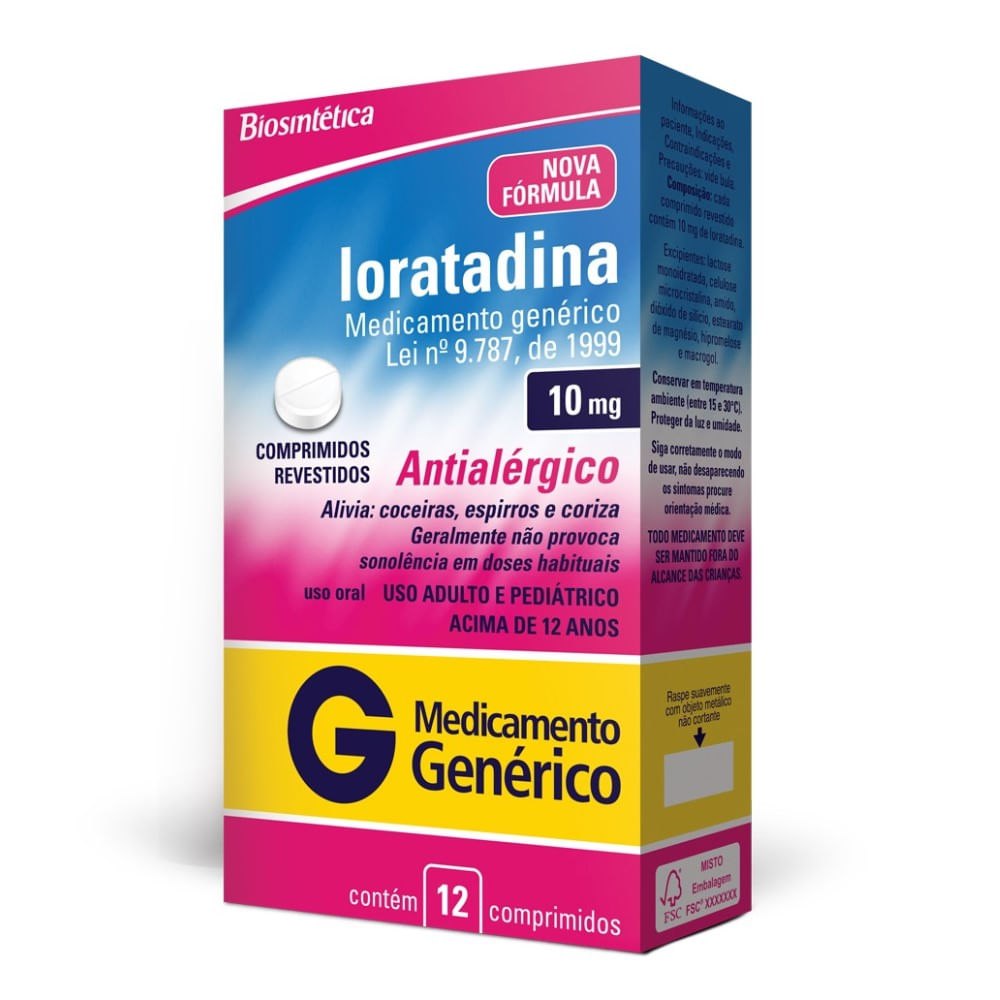 Encontraproduto.com.br - Loratadina 10mg Biosintética 12 Comprimidos Revestidos