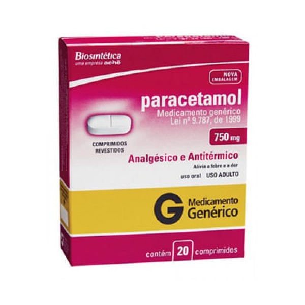 Encontraproduto.com.br - Paracetamol 750MG Comprimido revestido - Caixa com 20 Comprimidos
