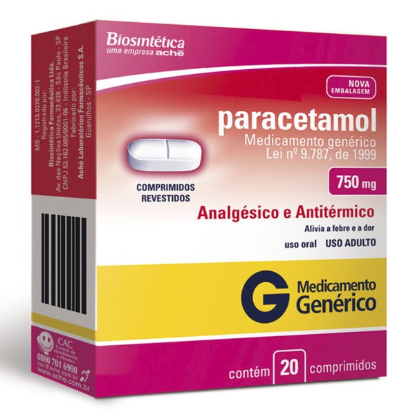Encontraproduto.com.br - Paracetamol 750MG Comprimido revestido - Caixa com 20 Comprimidos