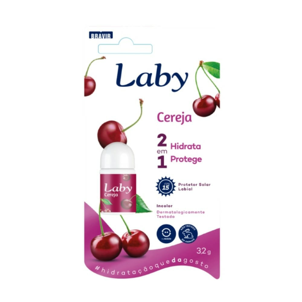Encontraproduto.com.br - Protetor Solar Labial Laby Cereja Pushampoo Pull Stick Fps15 3,2G - Laby