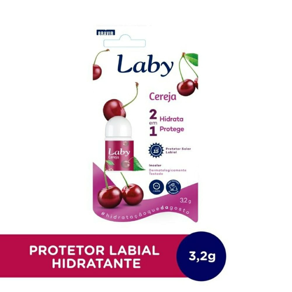 Encontraproduto.com.br - Protetor Solar Labial Laby Cereja Pushampoo Pull Stick Fps15 3,2G - Laby