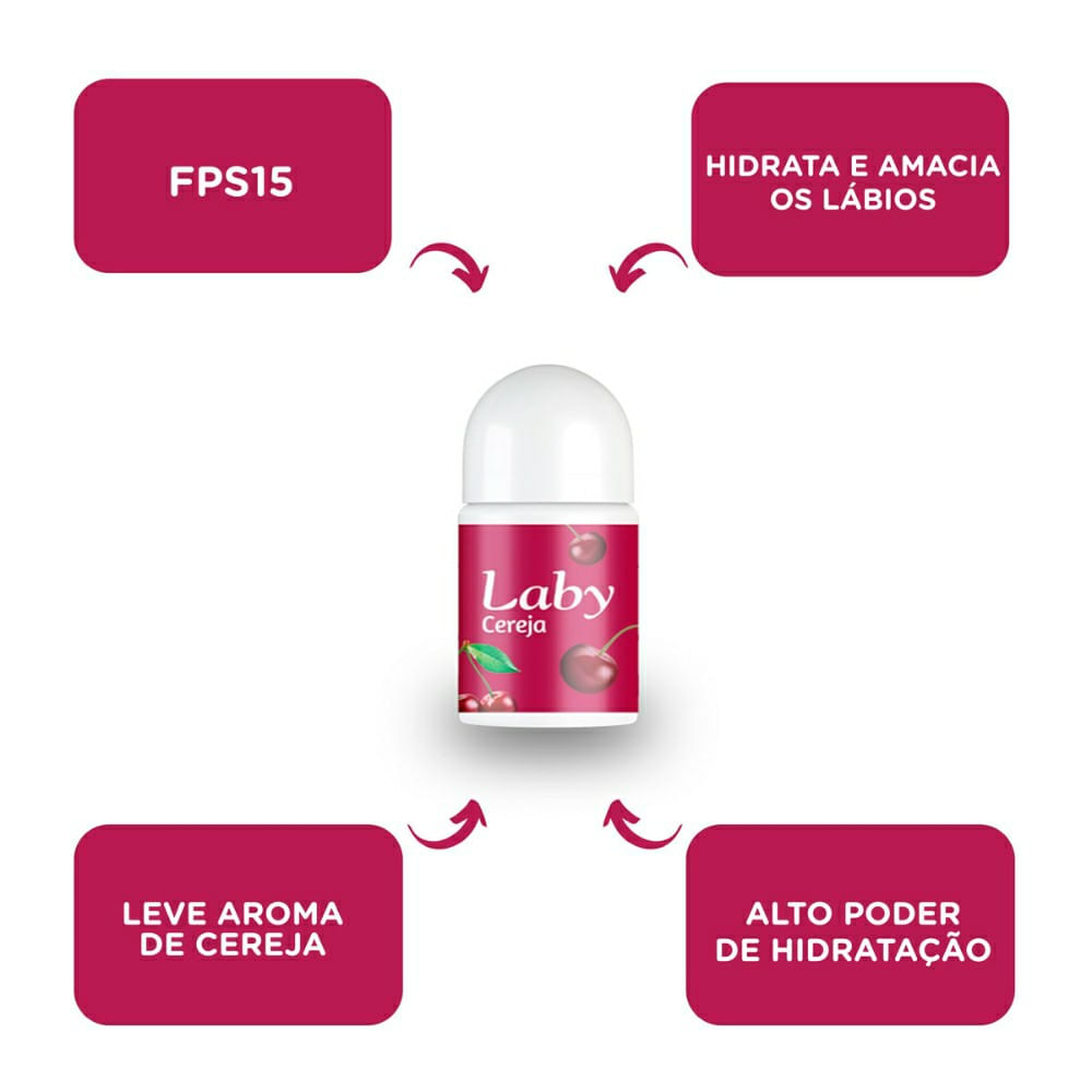 Encontraproduto.com.br - Protetor Solar Labial Laby Cereja Pushampoo Pull Stick Fps15 3,2G - Laby