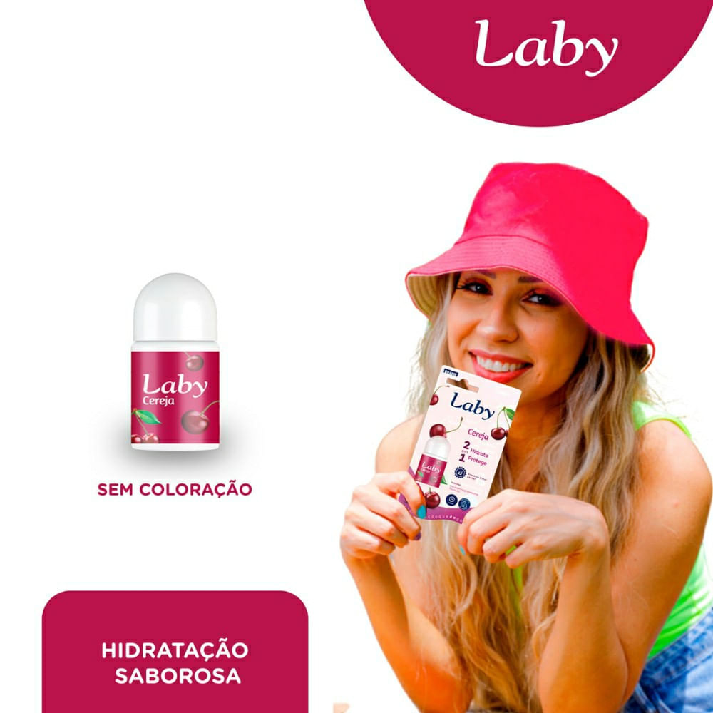 Encontraproduto.com.br - Protetor Solar Labial Laby Cereja Pushampoo Pull Stick Fps15 3,2G - Laby