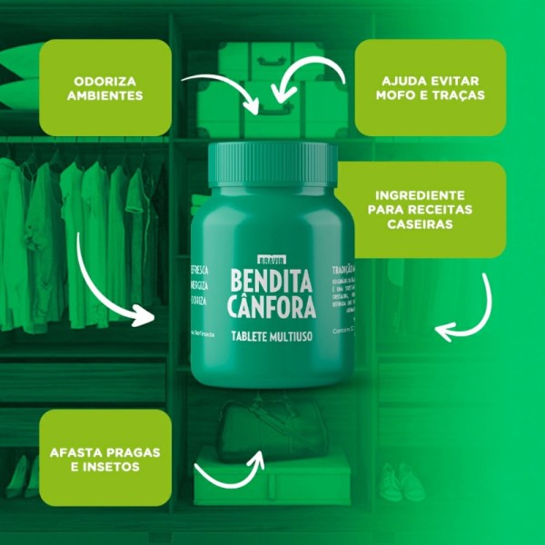 Encontraproduto.com.br - Bendita Cânfora Tablete Pote 30 unidades
