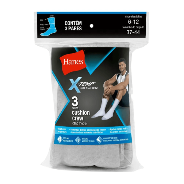 Encontraproduto.com.br - Kit 3 Meias Cano Médio Hanes Algodão 5184 Cinza 37 A 44