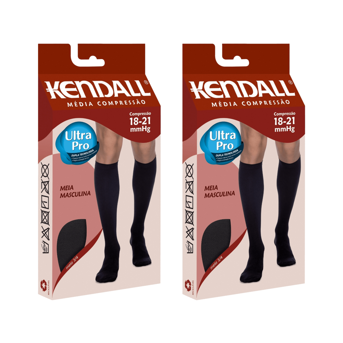 Kit 2 Pares de Meia Kendall 3/4 Masculina Média Compressão 1802 Preto - M M Preto