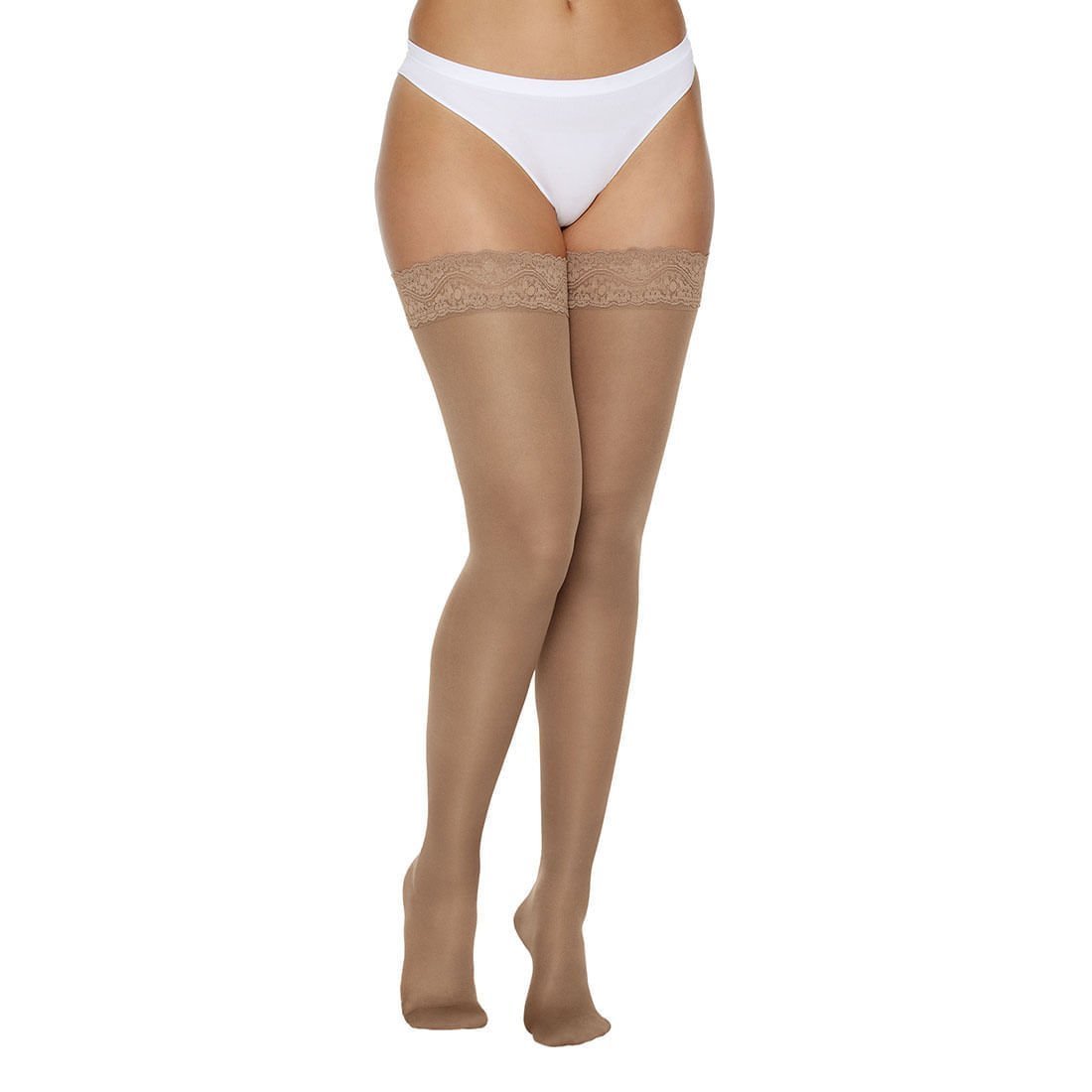Meia Longa 7/8 Média Compressão Renda com Silicone Mel M